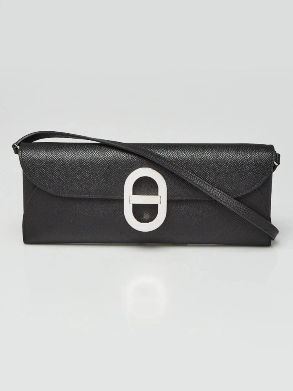 Hermes Black Epsom Leather Palladium Plated Maillon Wallet to Go Bag
